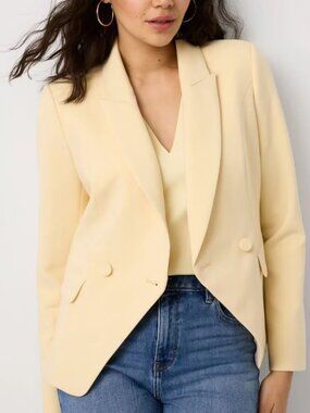 nwt WHITE HOUSE BLACK MARKET cropped double button blazer in butter toast